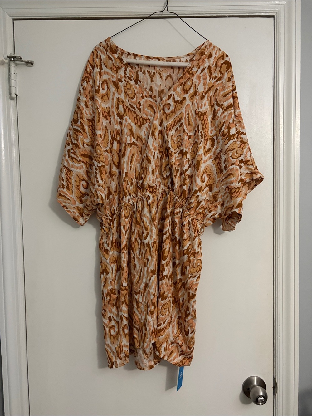 Cupshe Tan & White Printed V-Neck Cinch Swim Coverup